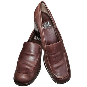 Vintage Nine West Shoes Y2K Chunky Penny Heels Brown Leather Square Toe Size 8
